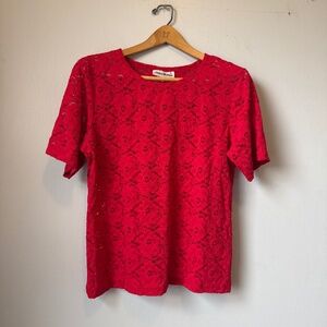 Helene St. Marie vintage stretch lace floral sheer blouse